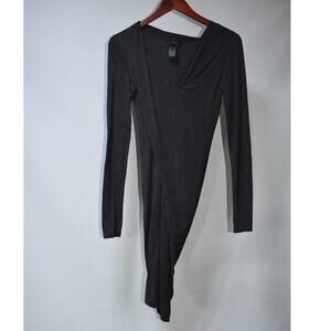 Donna Karan Women’s Small Charcoal Gray Draped Asymmetrical Long Sleeve Dress